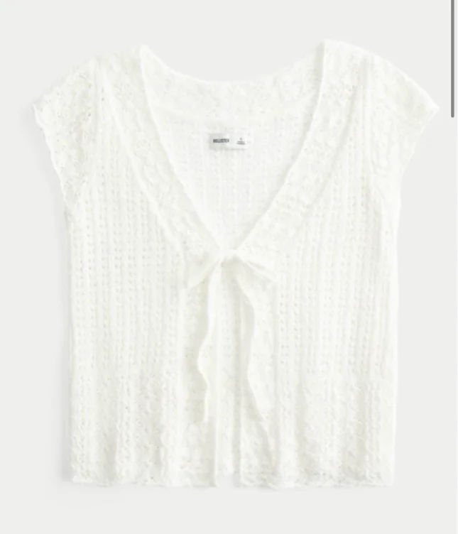 Short-Sleeve Crochet-Style Cardigan