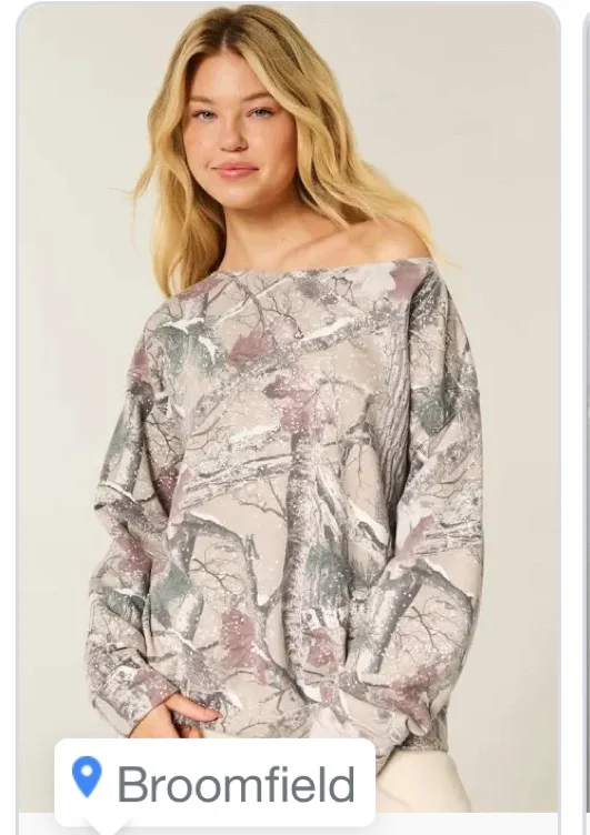 Women’s oversized off the shoulder camo sweater 