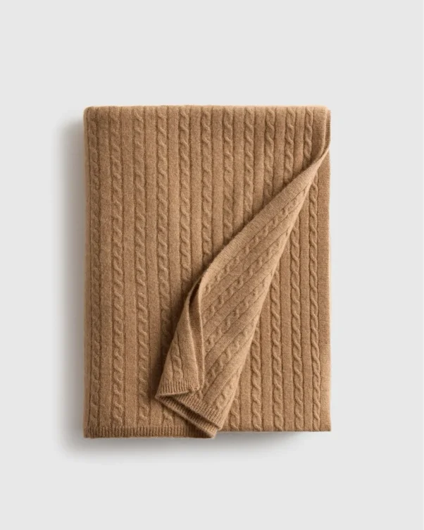 Cable Knit Cashmere Throw in Teak