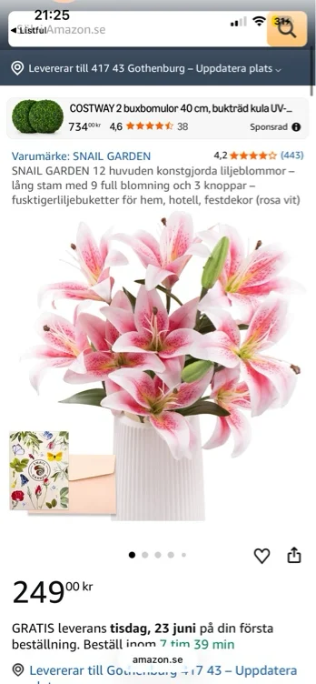 SNAIL GARDEN 12 huvuden konstgjorda liljeblommor – lång stam med 9 full blomning och 3 knoppar – fusktigerliljebuketter för hem, hotell, festdekor (rosa vit) : Amazon.se: Hem & kök