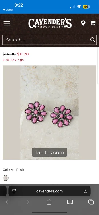 Rockin C Light Pink Stone Floral Concho Post Earrings