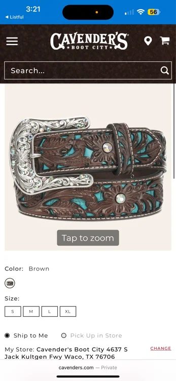 Ariat Women's Brown Tooled with Turquoise Inlay and Silver Buckle Leather Belt