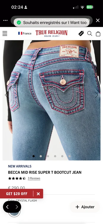 

BECCA MID RISE SUPER T BOOTCUT JEAN - CRYSTAL FLASH | True Religion

