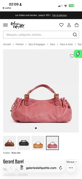 Sac à main 24H Icônes cuir Rose clair - Gerard Darel | Galeries Lafayette