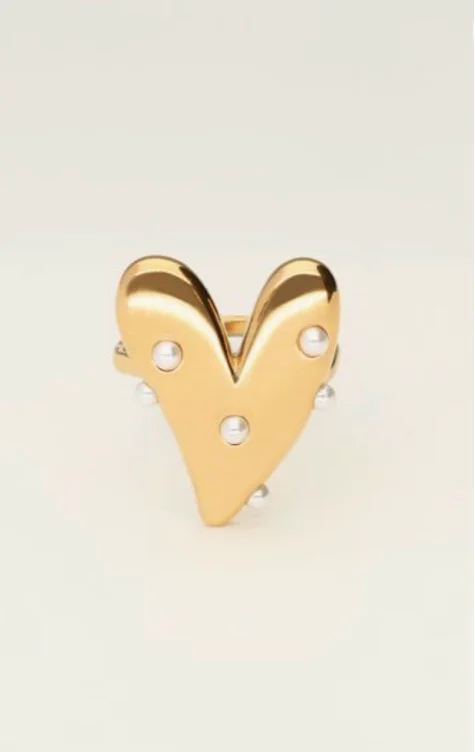 Statement ring met groot hart en imitatieparels  | My Jewellery
