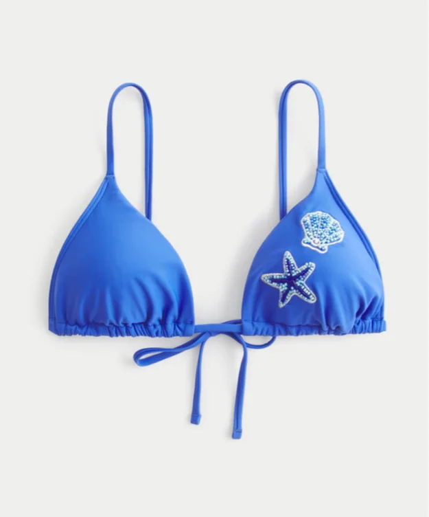 Embellished Over-the-Shoulder Triangle Bikini Top