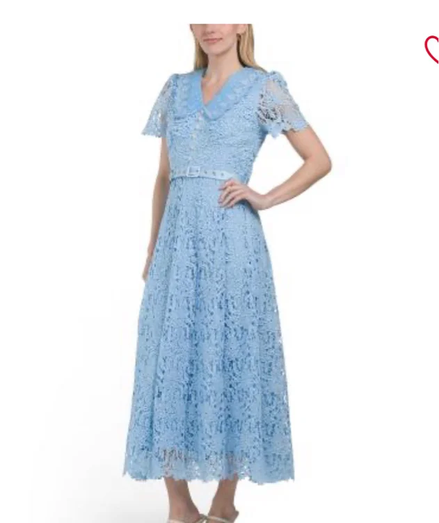 Short Sleeve Eyelet Collar Lace Dress For Women, Spandex/Polyester