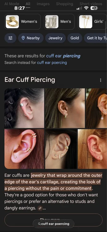 Cuff ear piercing