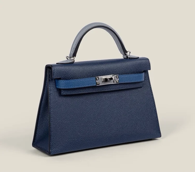 Hermes Chevre Mysore Verso Mini Kelly Sellier 20 Bleu Navy Bleu Zellige