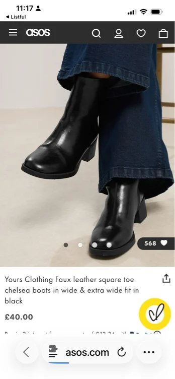 Yours Clothing Faux leather square toe chelsea boots in wide & extra wide fit in black