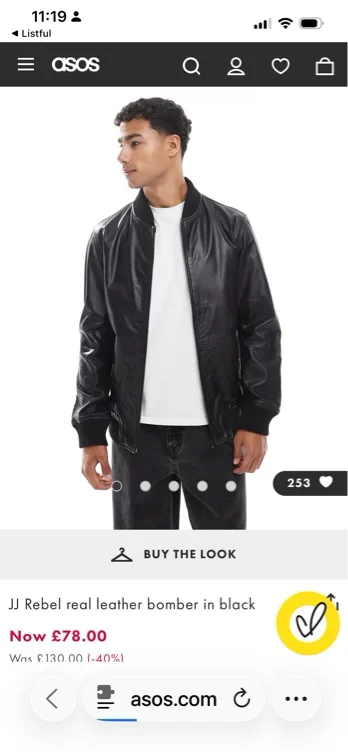 JJ Rebel real leather bomber in black