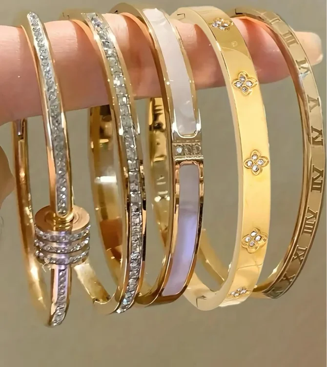Elegant Stainless Steel Bracelet Set, 5-Piece Fashionable Classic | Black Friday Sale TikTok Shop