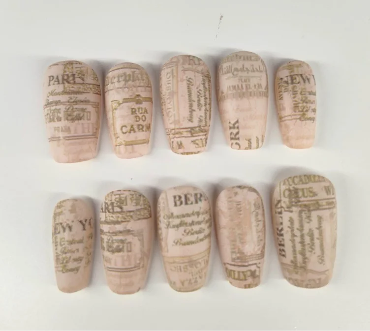 Antique Newspaper/Passport Printed Press-on Nails