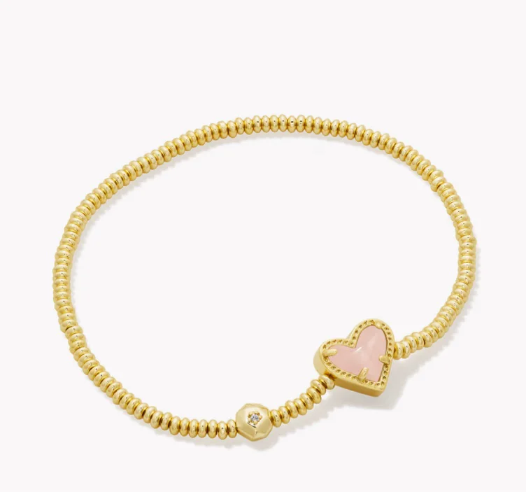 Ari Heart Gold Stretch Bracelet in Rose Quartz