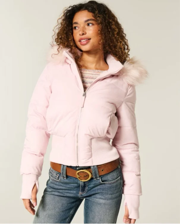 Faux Fur Trim Puffer Bomber Jacket