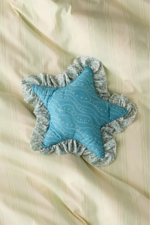 Printed Star Shape Ruffle Throw Pillow