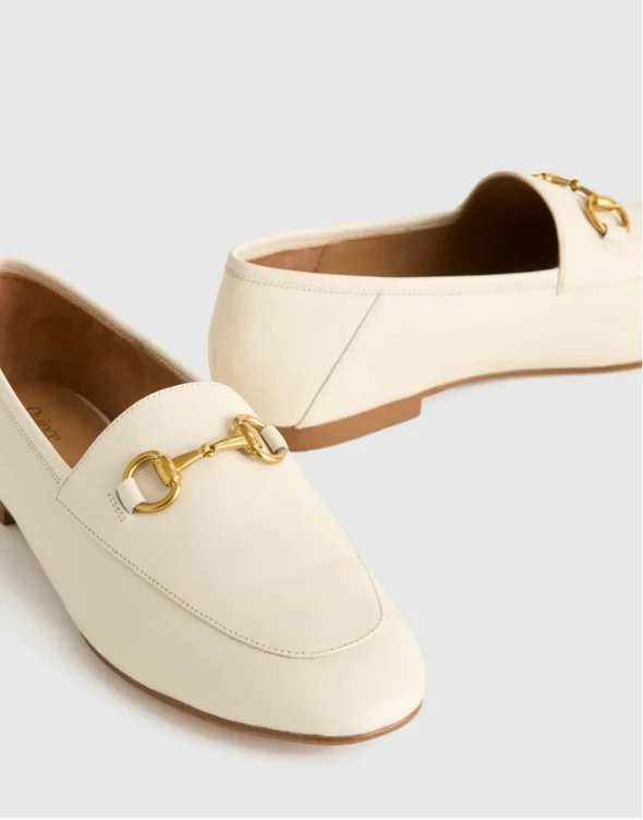 Women's Italian Leather Horsebit Loafer in Bone