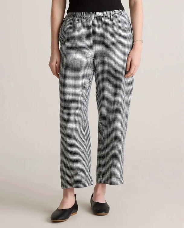 100% European Linen Pants in Classic Mini Gingham