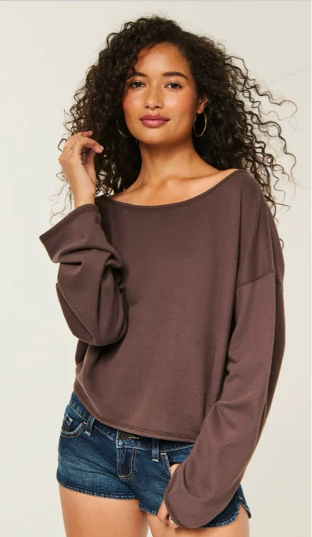 Easy Off-the-Shoulder Leopard Print Terry Sweatshirt
