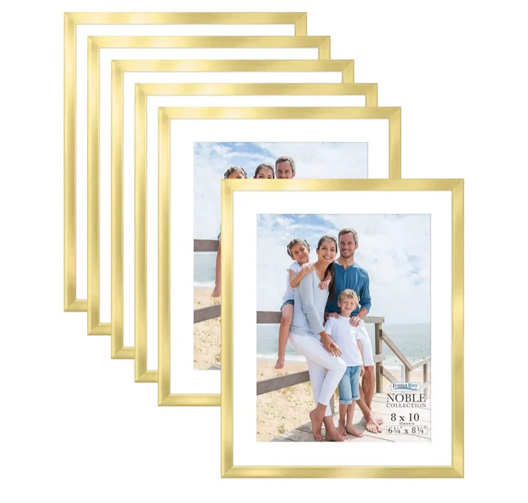 8x10 Picture Frames (Gold, 6 Pack), Modern Professional Frame Set, Noble Collection