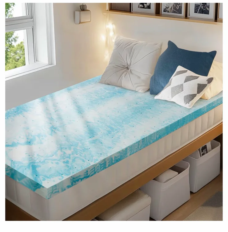 PERLECARE 3 Inch Twin XL Memory Foam Mattress Topper, Cooling Gel Infused Mattress Pad, Ventilated Bed Topper for Pressure Relief, Dorm Room Essentials, Blue