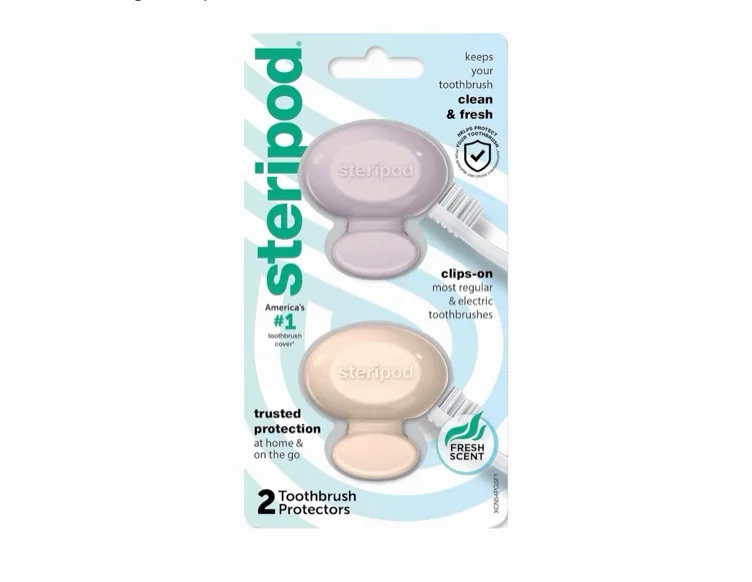 Steripod Clip-On Toothbrush Protector, Fits Most Manual and Electric Toothbrushes - 2.0 ct