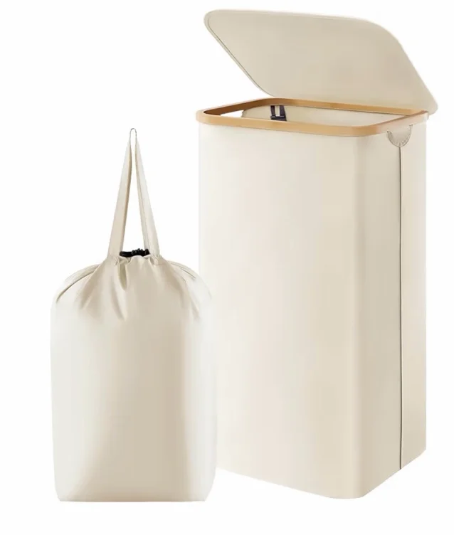 Lifewit 100L Laundry Basket with Lid, Clothes Hampers for Laundry with Bamboo Handles and 1 Removable Bag, Large Foldable Laundry Hamper for Bedroom, Bathroom, Dorm, Laundry Room, White