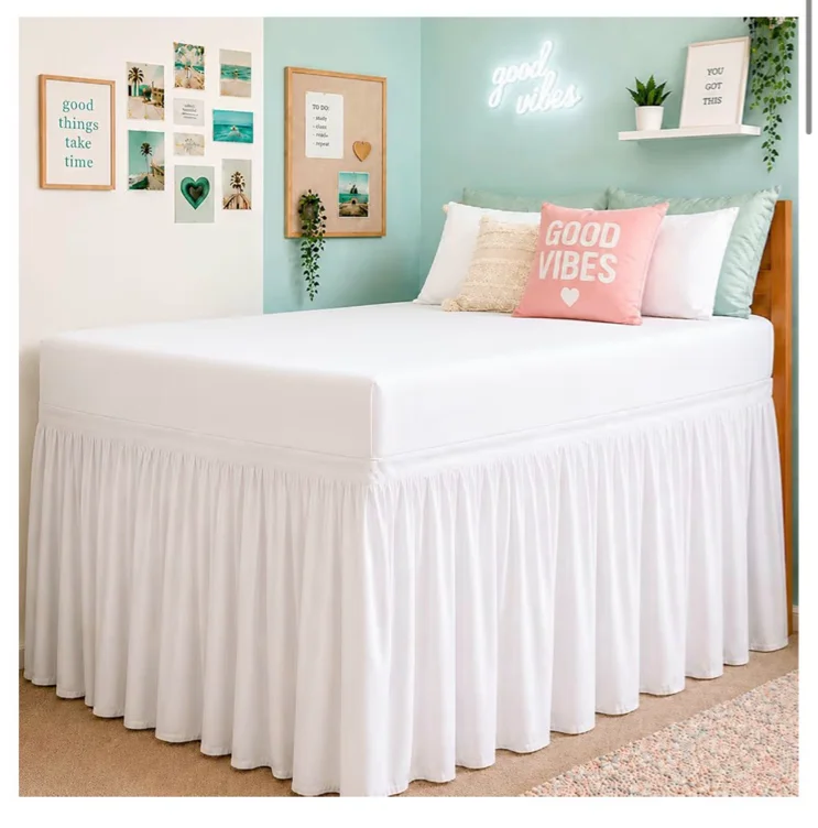 Cottington Lane Ruffled Dorm Room Bed Skirt Twin XL 36 Inch Drop, Hotel Quality Premium Brushed Microfiber Twin Extra Long College Dust Ruffle, White