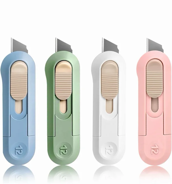 4pcs Utility Knife Box Cutters Retractable Letter Opener with Carbon Steel Blade for Cardboard Cartons Plastic Packaging Comfort Grip