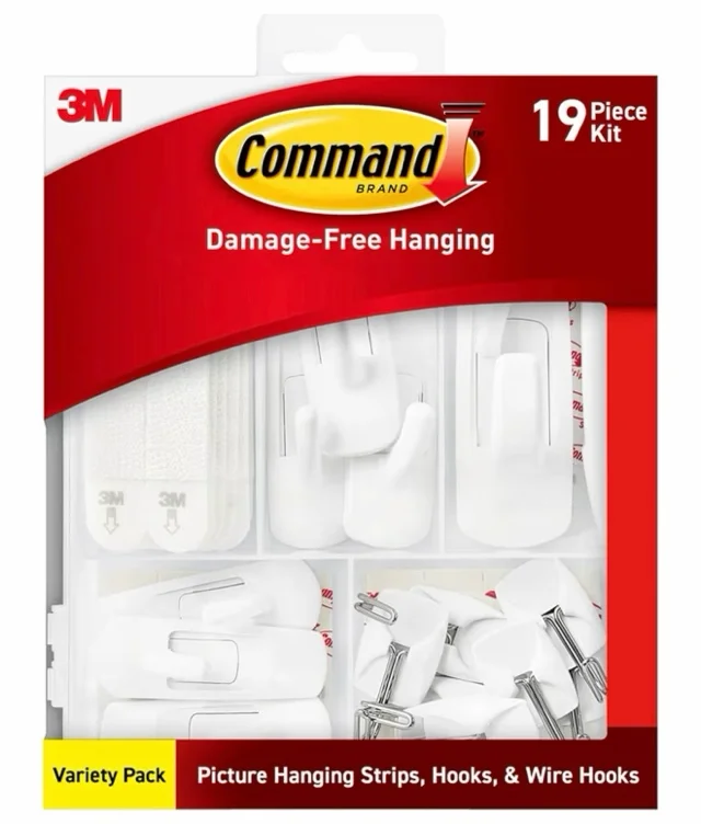 Command Variety Pack, Including 10 Pairs of Picture Hanging Strips, 6 Wire Hooks and 8 Utility Hooks for Hanging Christmas Decorations, Damage Free Hanging Up to 19 Items with Command Strips
