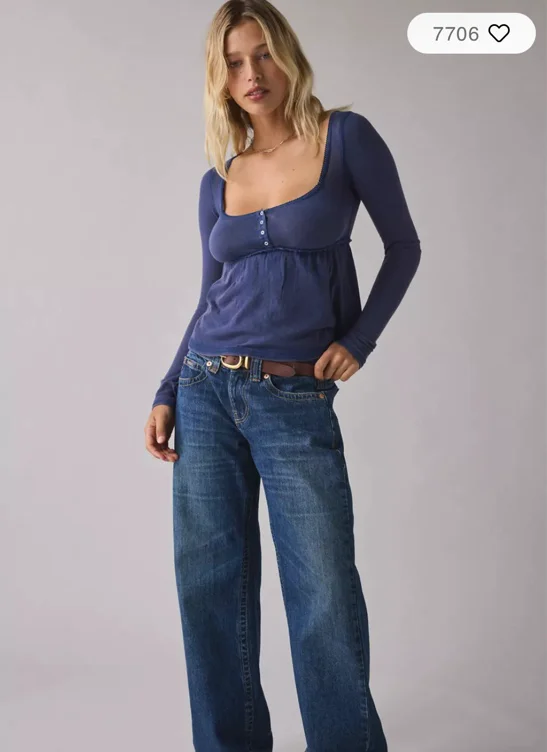 BDG Brittney Long Sleeve Henley Babydoll Top