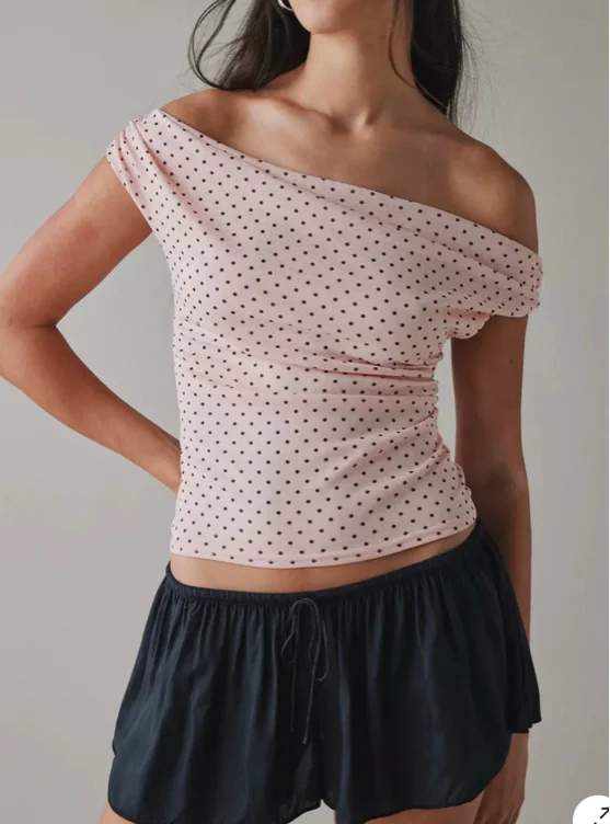 UO Fia Mesh Off-The-Shoulder Crop Top