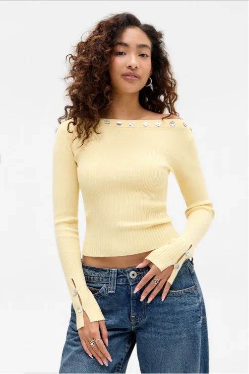 UO Shell Button Bardot Jumper