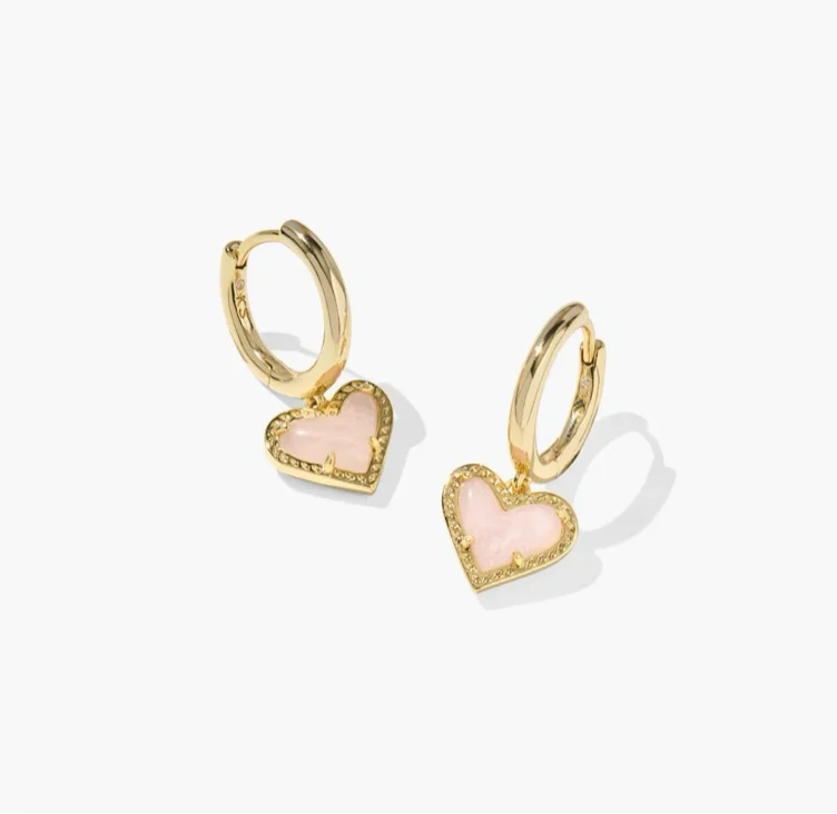 Ari Heart Gold Huggie Earrings in Rose Quartz