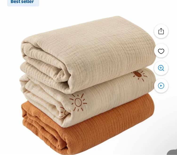 Gllquen Baby 3-Pack Muslin Organic Cotton Swaddle Blankets for Newborn Infant Boys Girls 38"x40", Rising