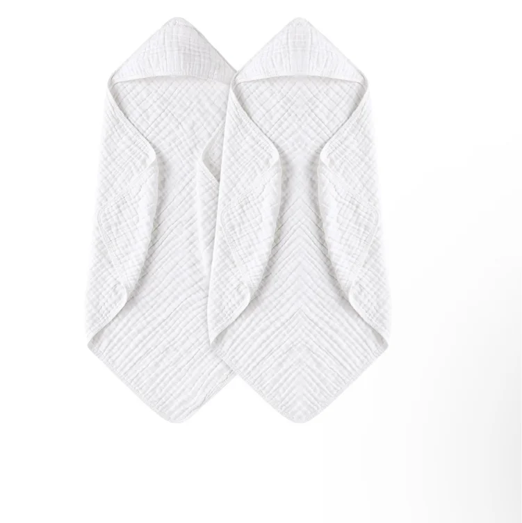 2 Pack Hooded Baby Towels - 100% Muslin Cotton for Newborns, Infants, Toddlers - Large 32x32Inch Size - Highly Absorbent and Essential for Newborn Care