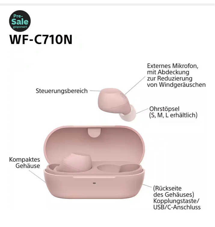 Sony WF-C710N In-Ear-Kopfhörer (Active Noise Cancelling (ANC), Freisprechfunktion, Multi-Point-Verbindung, Rauschunterdrückung, Sprachsteuerung, A2DP Bluetooth, AVRCP Bluetooth (Audio Video Remote Control Profile), Bluetooth, HFP, HSP)