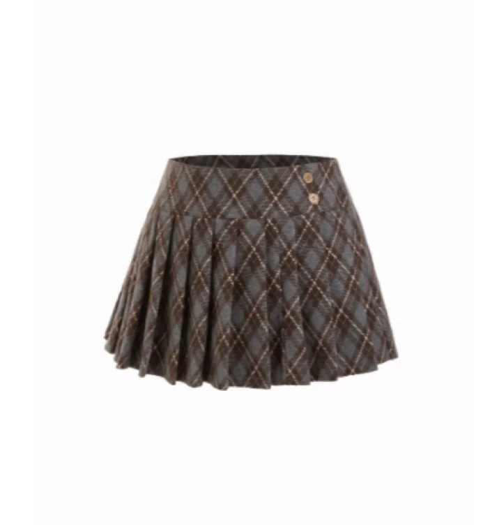 Wool-look Low Rise Tartan Pleated Mini Skirt