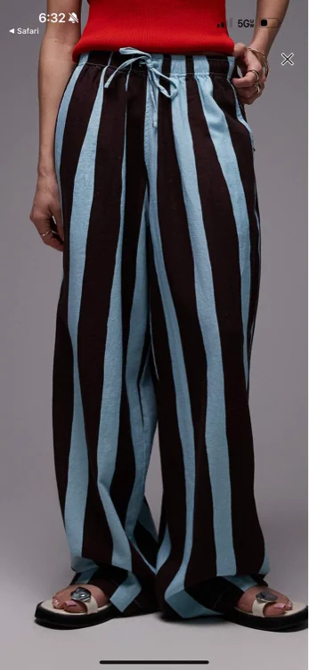 Topshop linen blend balloon pants in turquoise bold stripe-Multi