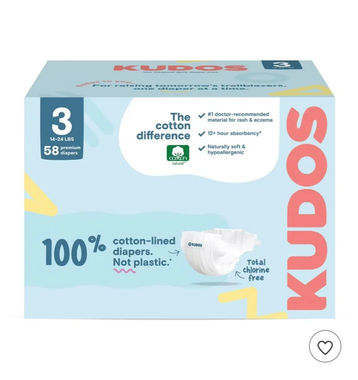 Kudos Chlorine Free Cotton-Lined Disposable Diapers - Size 3 - 52ct
