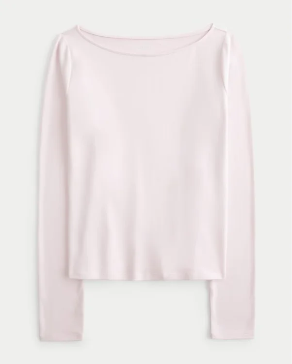 Long-Sleeve Seamless Fabric Slash-Neck Top