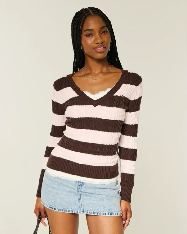 Cable-Knit Icon V-Neck Sweater