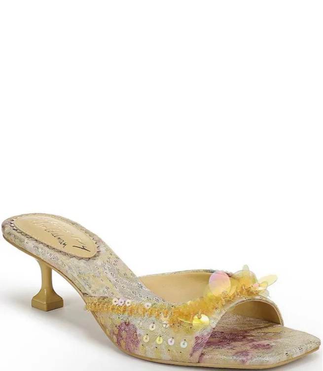 Circus NY by Sam Edelman Juliana Printed Satin Sequin Ornamented Dress Slide Sandals