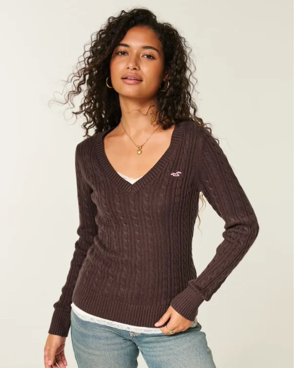 Cable-Knit Icon V-Neck Sweater