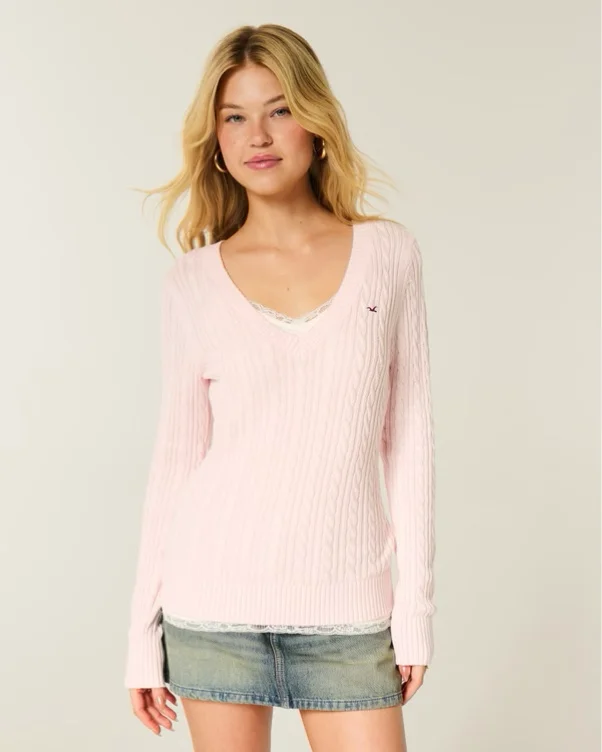 Cable-Knit Icon V-Neck Sweater