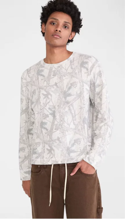 Long Sleeve Forest Camo Boxy Thermal Crew Tee
