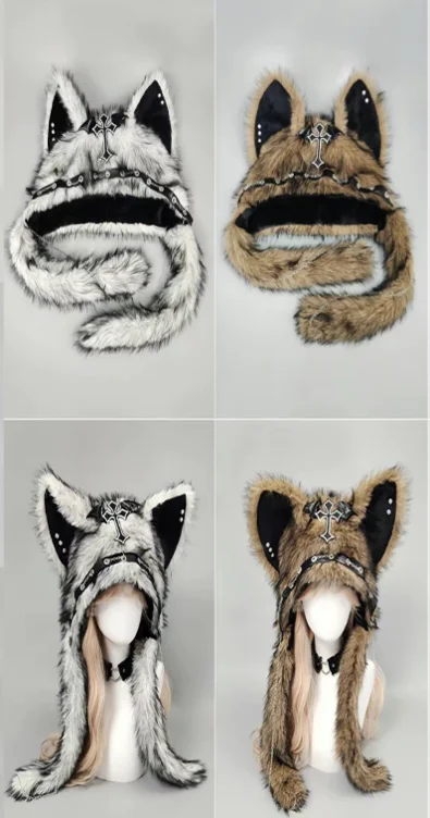 Gothic Style Plush Hat, Winter Cat Ear Beanie, Punk Rock War | Black Friday Sale TikTok Shop