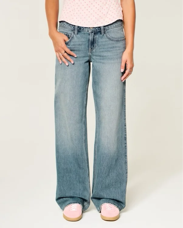 low-rise medium wash baggy jeans