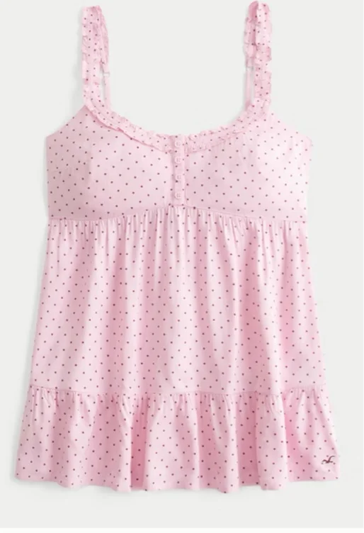 Ruffle Trim Tunic Babydoll Top in light pink dot