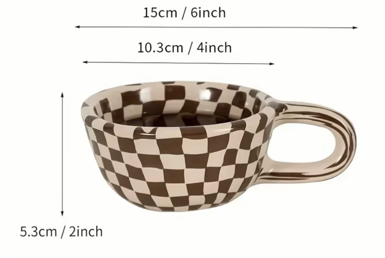 1pc irregular checkered ceramic mug home office casual - Temu United Kingdom